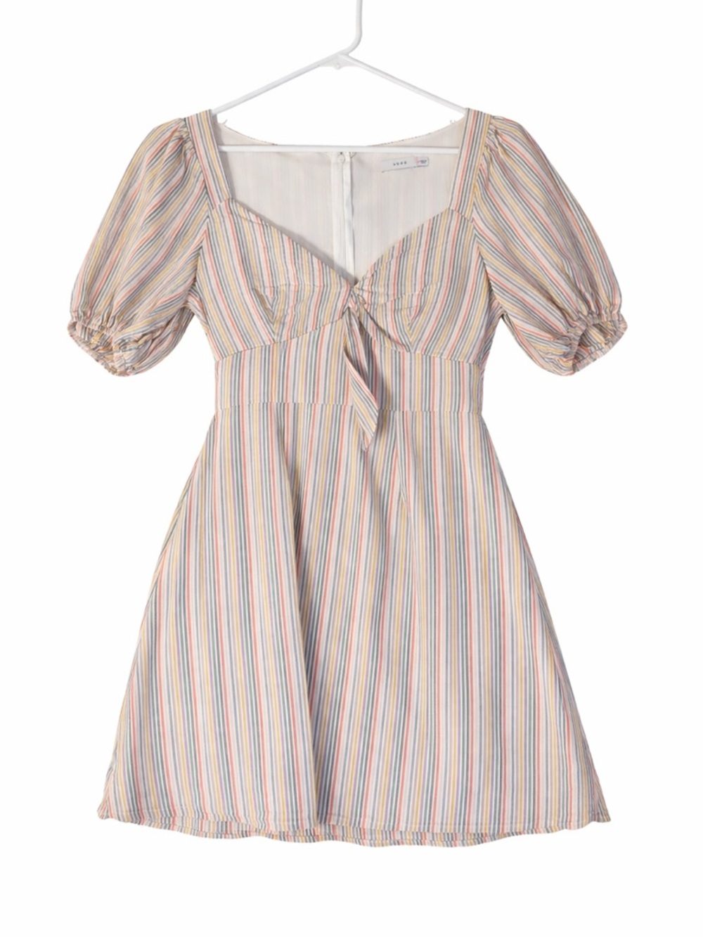 Lush Pastel Multi-Stripe Tie-Front Mini Dress